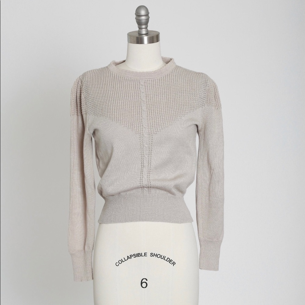 1980’s chique vintage stone cable knit puff shoulder sweater Cottage core